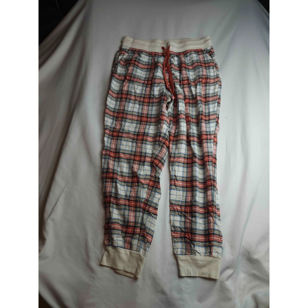 American Eagle Joggers Pajama Pants Mens Medium Red White Plaid Drawstring Woven